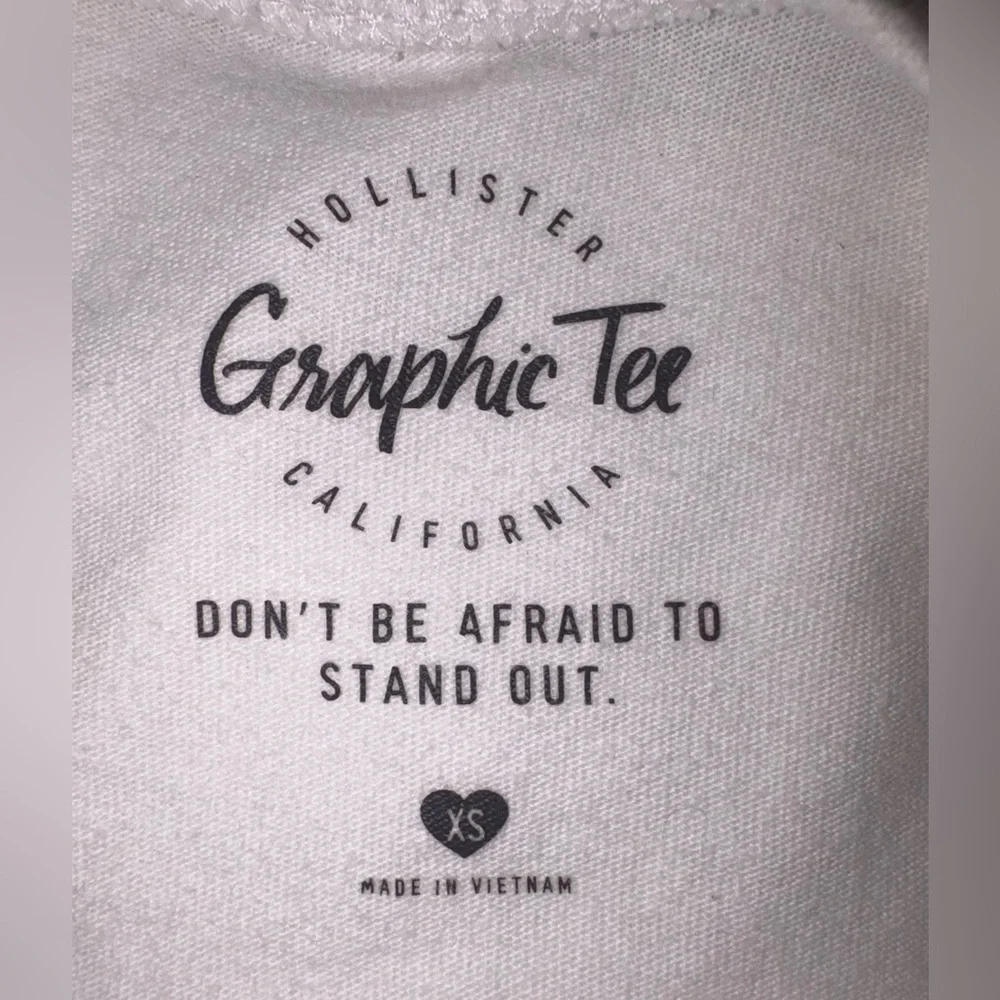 Hollister White Long Sleeve Graphic Tee XS Logo Sleeve Casual Top - Picture 7 of 9